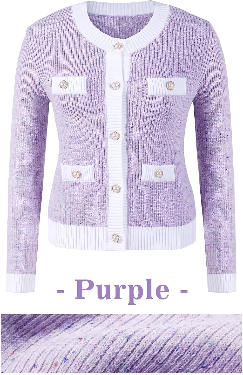 Langwyqu Womens Long Sleeve Button Down Cardigan Sweaters Cropped Open Front Tweed Jacket Fall Elegant Knit Tops