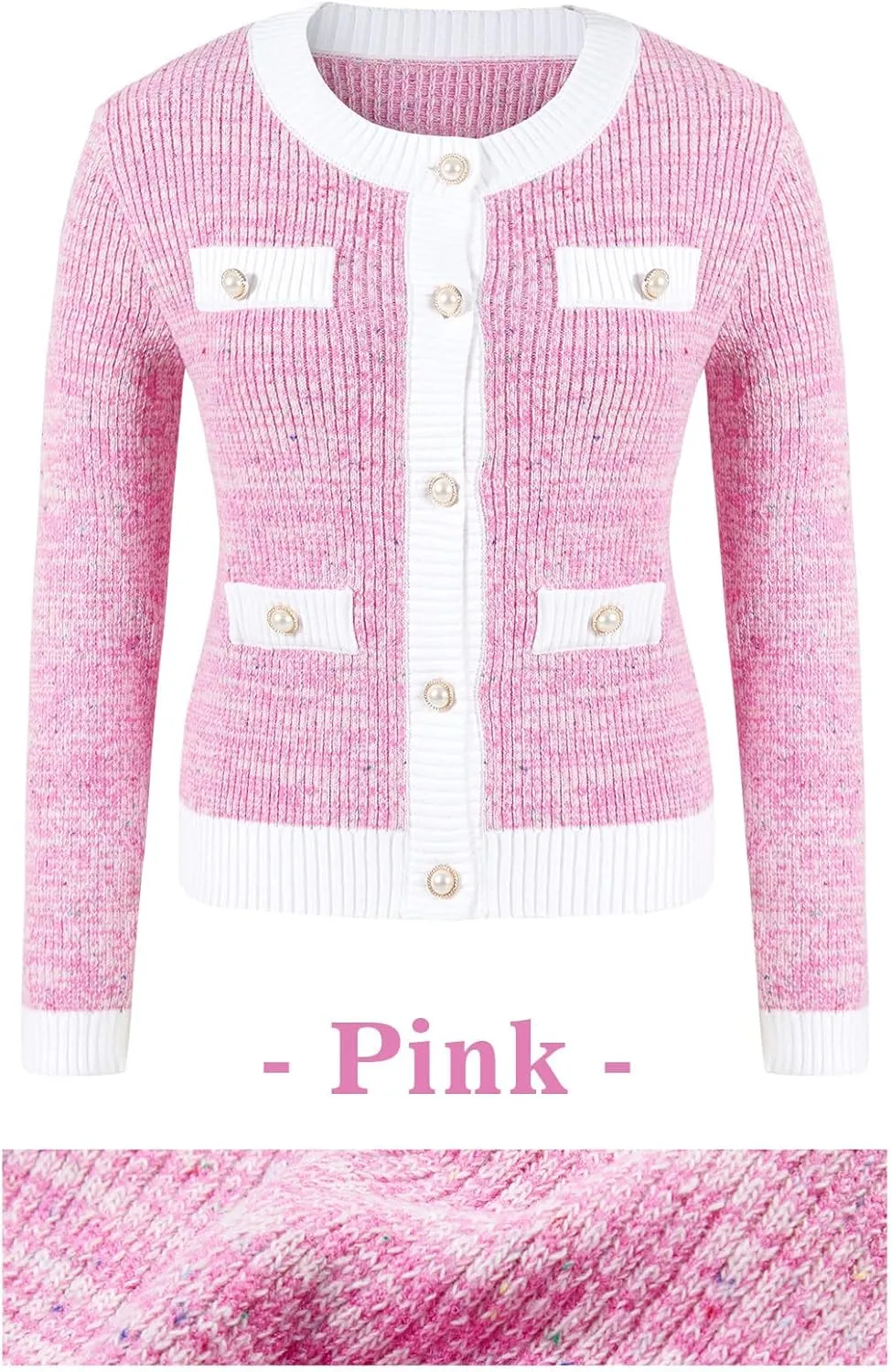 Langwyqu Womens Long Sleeve Button Down Cardigan Sweaters Cropped Open Front Tweed Jacket Fall Elegant Knit Tops