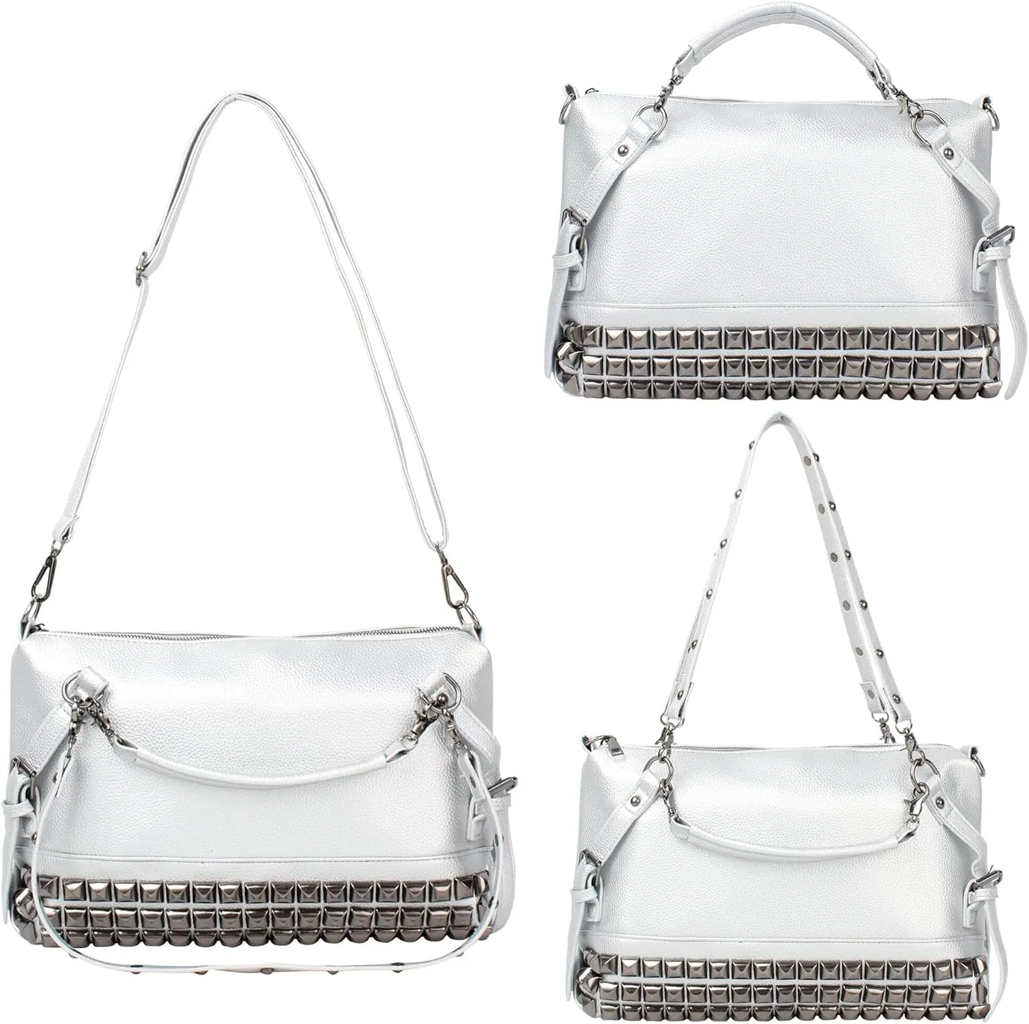Large Crossbody Purse Leather Top Handle Punk Rivet Hobo Handbag for Women