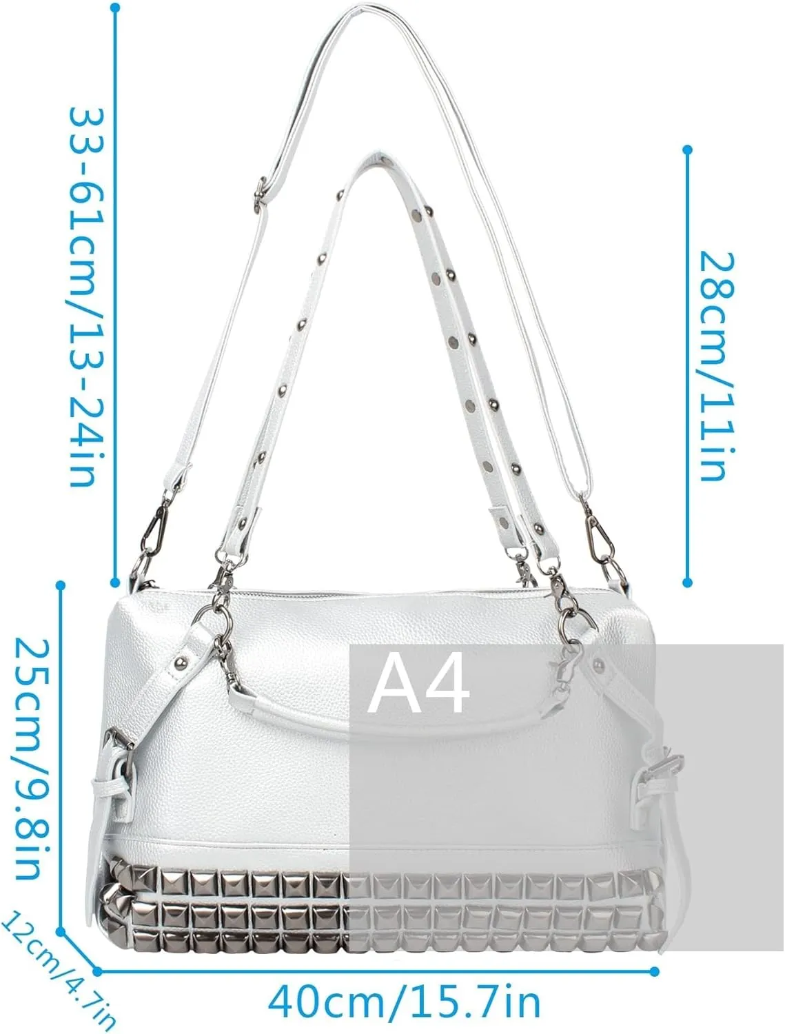 Large Crossbody Purse Leather Top Handle Punk Rivet Hobo Handbag for Women