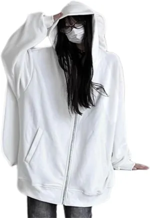 LAVASEON Womens Oversized Kawaii Bunny Ear Hoodie Zip Up Long Sleeve Sweatshirt Rabbit Hooded Sweatshirts
