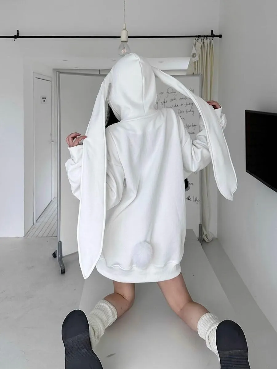 LAVASEON Womens Oversized Kawaii Bunny Ear Hoodie Zip Up Long Sleeve Sweatshirt Rabbit Hooded Sweatshirts