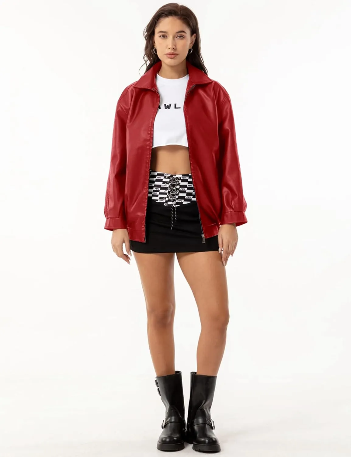 Leather Jacket Women Oversized Faux Motorcycle Bomber Jackets Fall Fashion Outfits 2024 Winter Clothes with Pocket