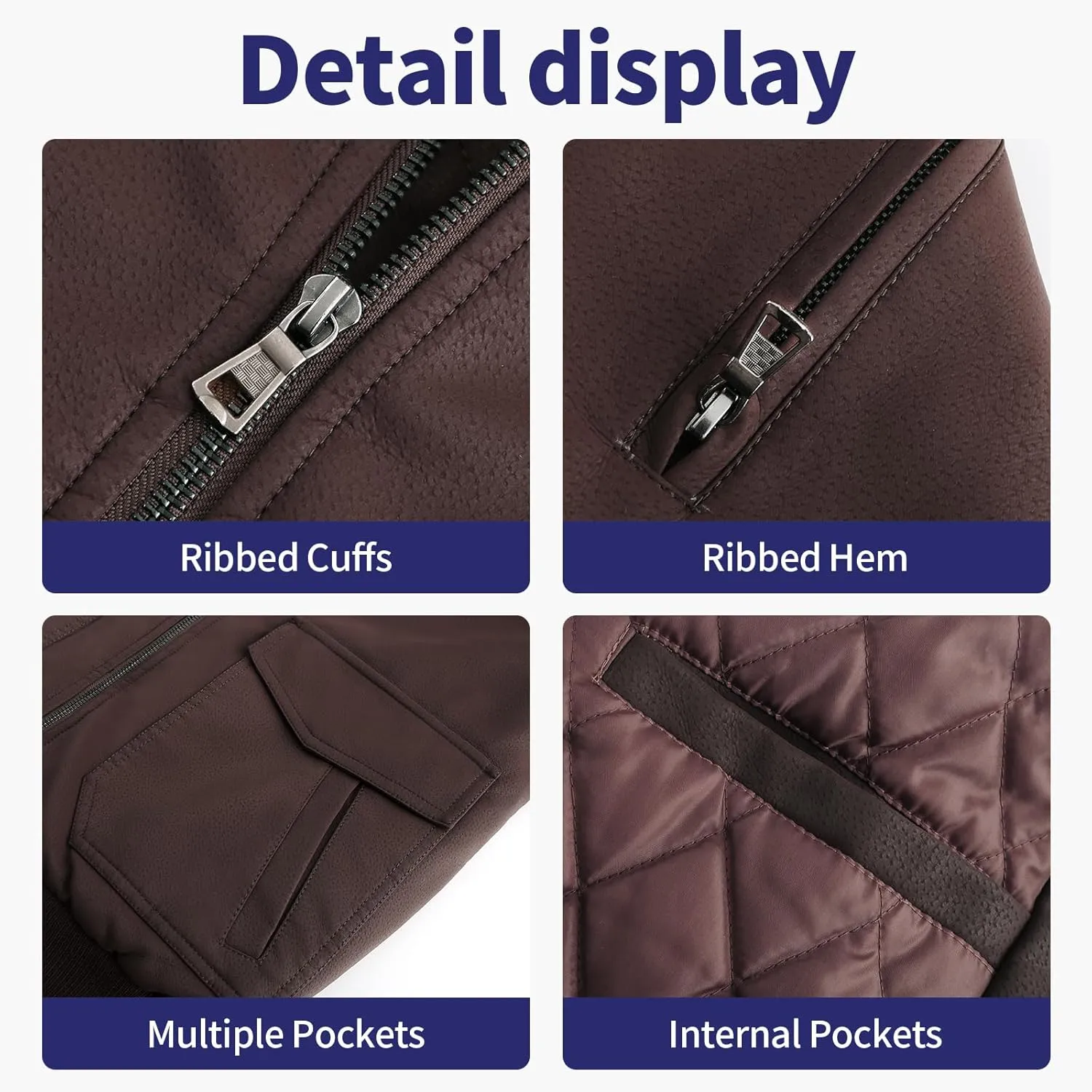 Leather Jackets for Men,Stand Collar Zip Up Motorcycle Biker Bomber Jacket With Removable Hood