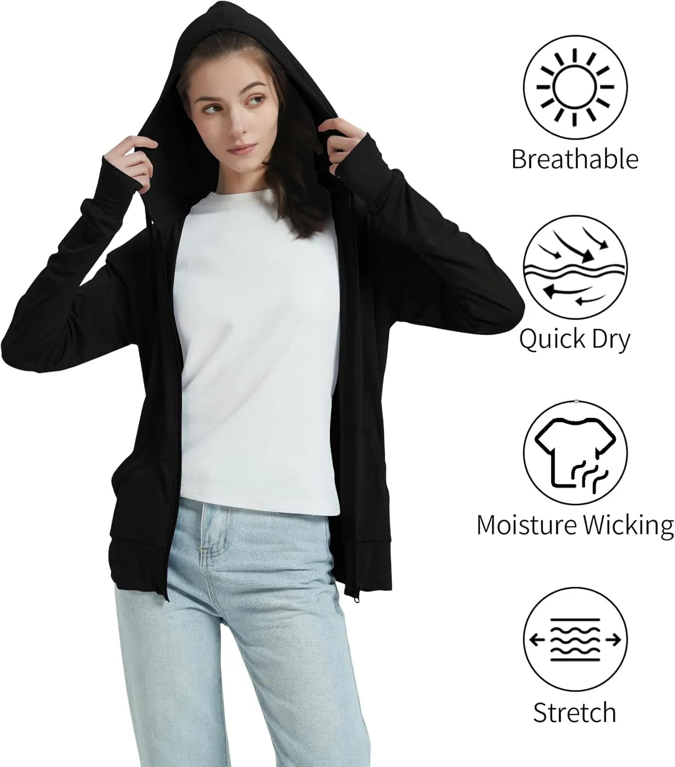 LETAOTAO Womens' Lightweight Zip Up Hoodies Stretch Thin Summer Jackets For Women