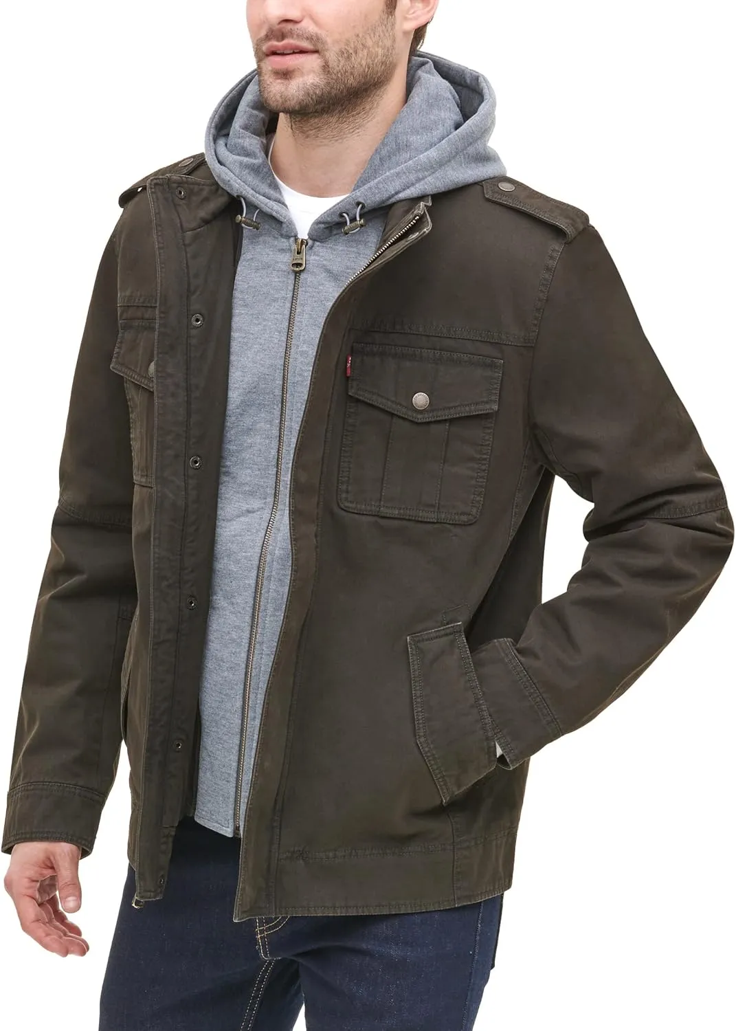 Levi's Men's Washed Cotton Hooded Military Jacket