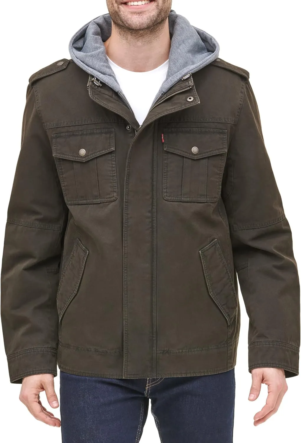 Levi's Men's Washed Cotton Hooded Military Jacket