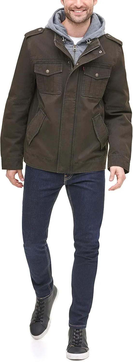 Levi's Men's Washed Cotton Hooded Military Jacket