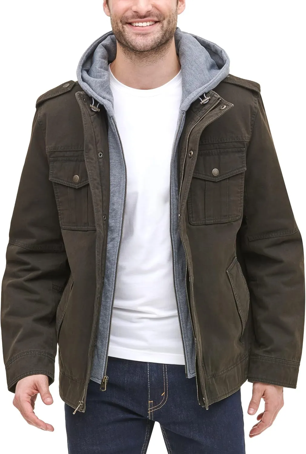 Levi's Men's Washed Cotton Hooded Military Jacket