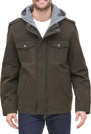Levi's Men's Washed Cotton Hooded Military Jacket