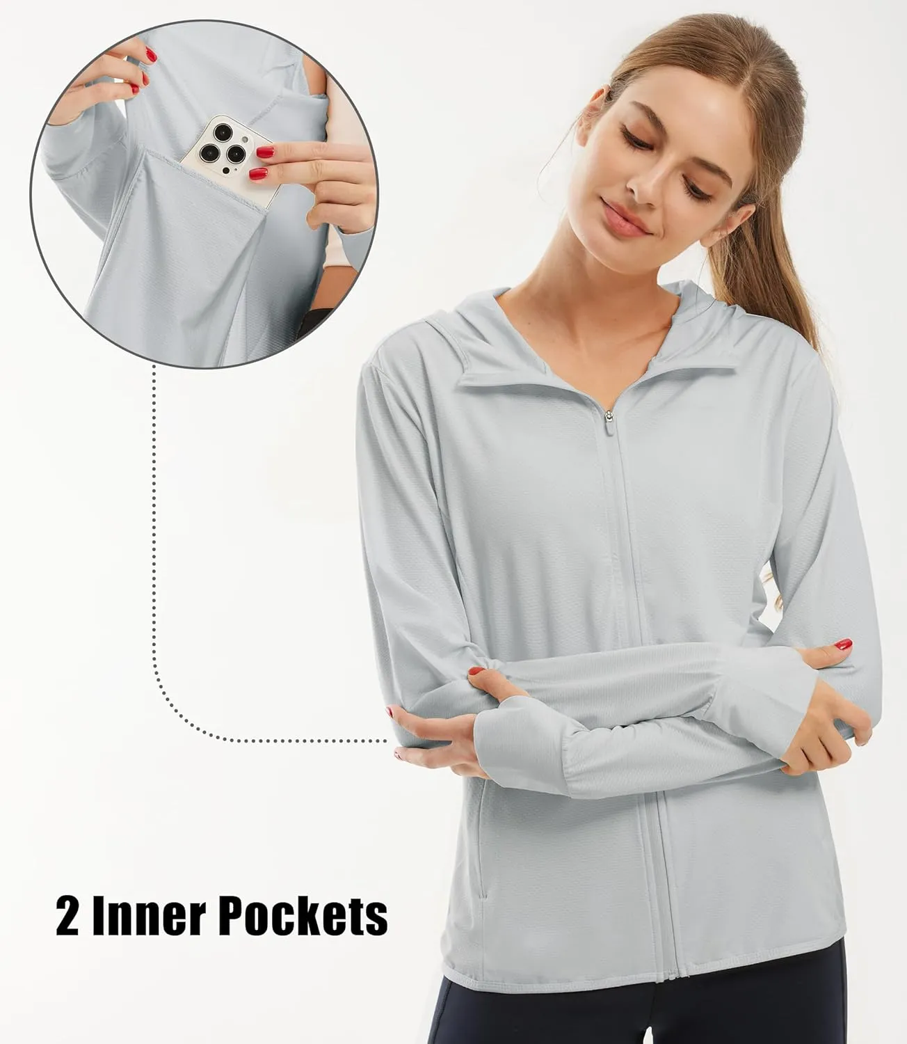 Libin Women's Sun Shirts Full Zip UPF 50  Sun Protection Hoodie Jacket Long Sleeve Hiking Outdoor Performance with Pockets