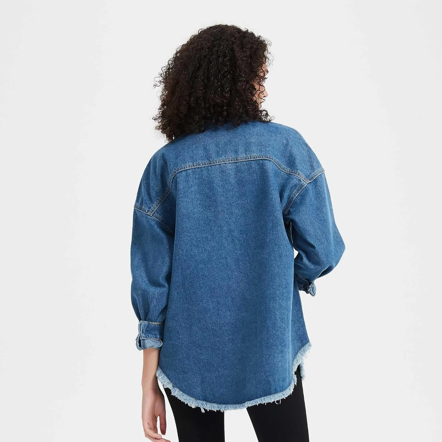 LifeShe Women's Oversized Denim Shacket Jacket Casual Long Boyfriend Jean Jackets Coat Autumn Spring