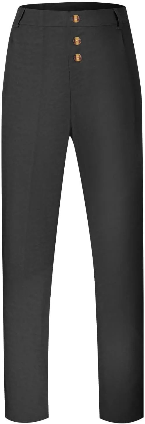 Linen Casual Dress Pants for Men High Waist Button Fly Straight Leg Trendy Formal Work Trousers Loose Beach Travel Pants