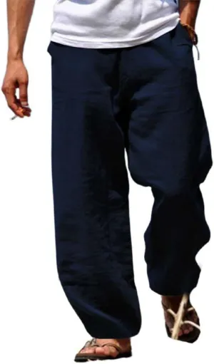 Linen Hip-Hop Pants for Men Cotton Linen Loose Casual Sports Pant Summer Beach Hawaiian Pants for Men