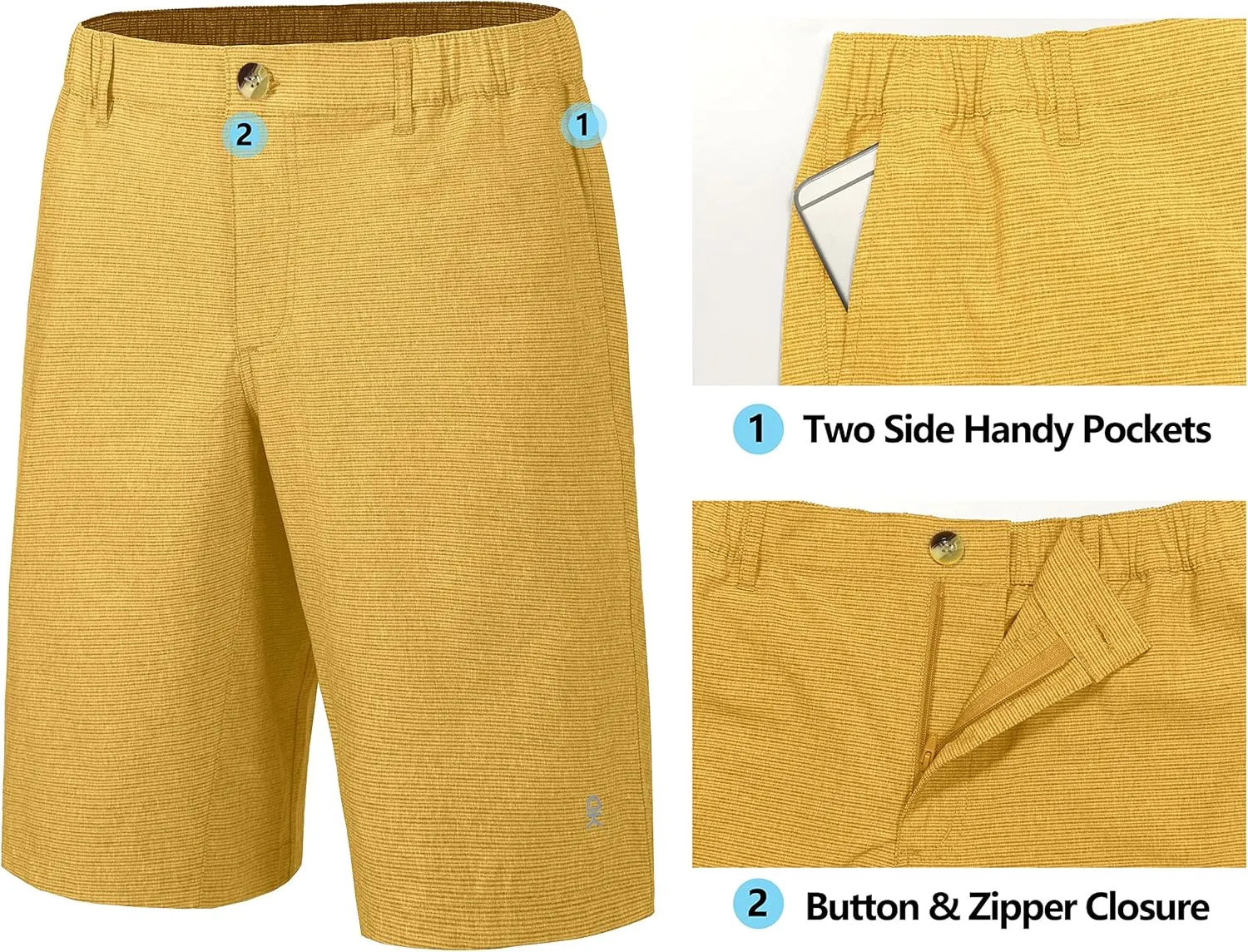 Little Donkey Andy 12 Inch Inseam Golf Shorts for Men Bermuda Quick Dry Elastic Waist Shorts for Hiking Travel Casual