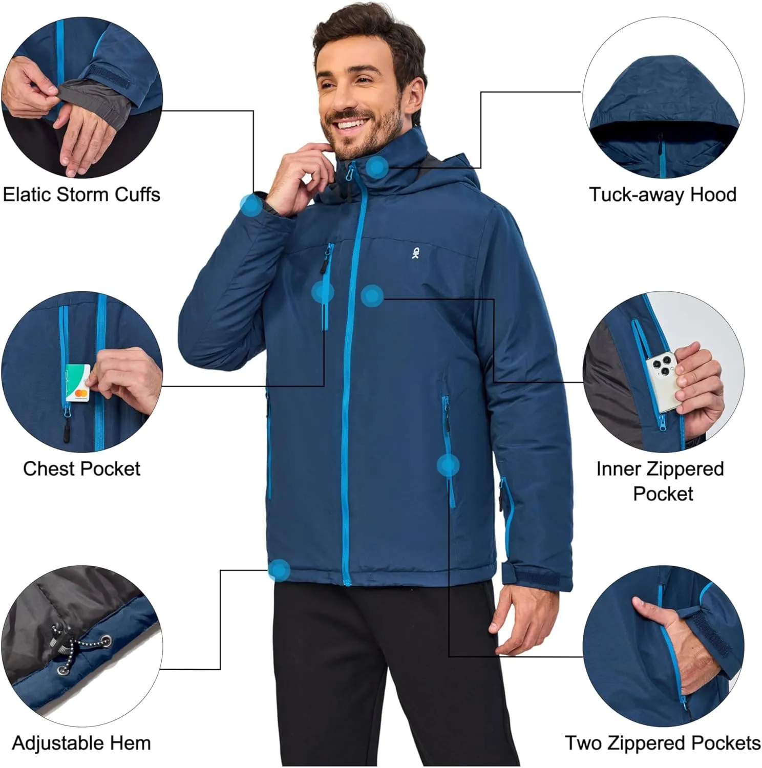 Little Donkey Andy Men's Lightweight Winter Jacket Hooded Windproof Warm Insulated Jacket for Ski Hiking