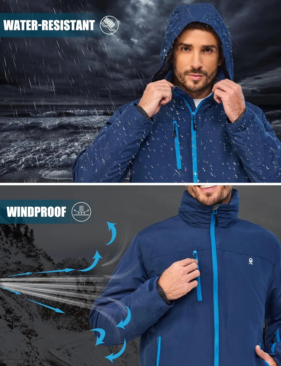 Little Donkey Andy Men's Lightweight Winter Jacket Hooded Windproof Warm Insulated Jacket for Ski Hiking