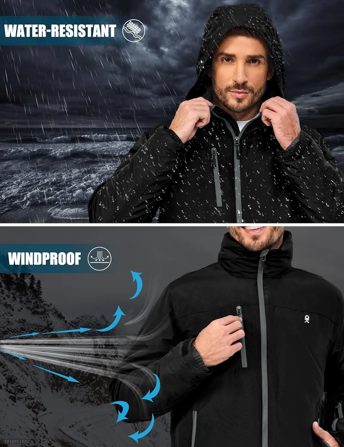 Little Donkey Andy Men's Lightweight Winter Jacket Hooded Windproof Warm Insulated Jacket for Ski Hiking