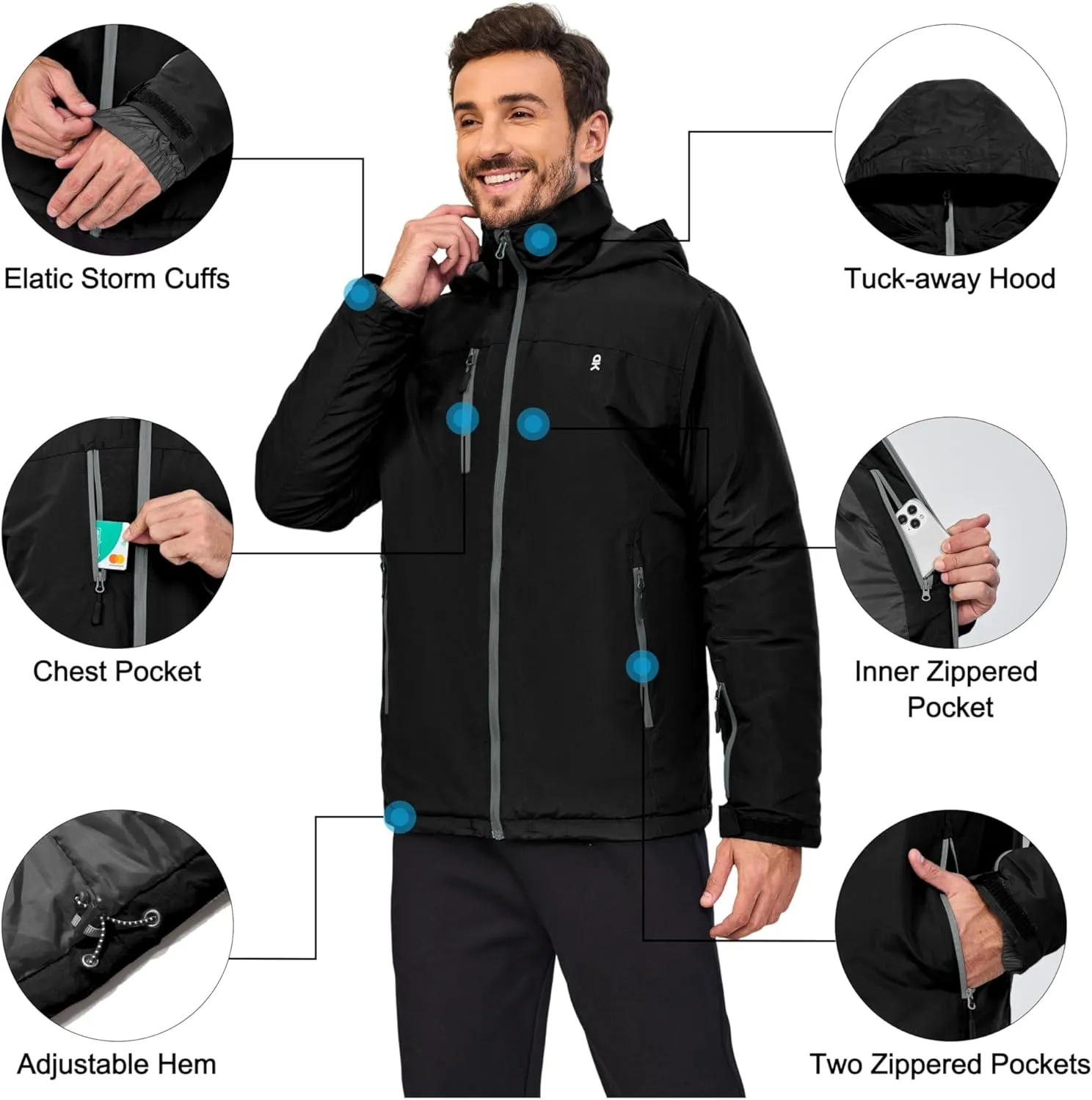 Little Donkey Andy Men's Lightweight Winter Jacket Hooded Windproof Warm Insulated Jacket for Ski Hiking