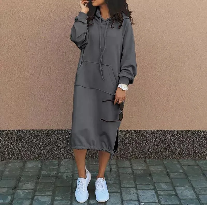 LOAIHA Sweatshirt Dress Women Casual Oversized Pullover Long Sleeve Hoodie Dress for Women Drawstring with Kangaroo Pocket