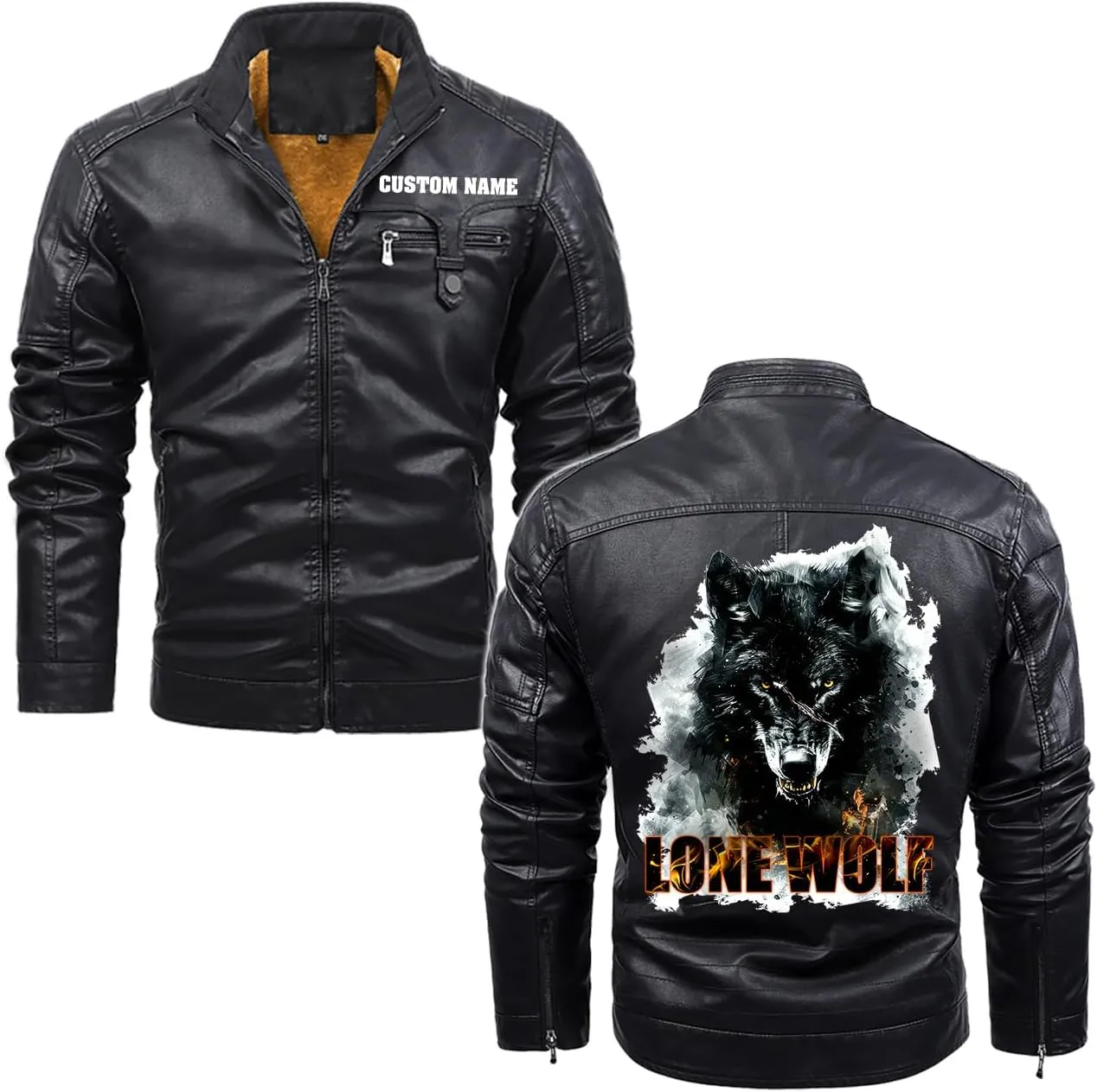 Lone Wolf, Vintage Wolf Biker Motorcycle Jacket, Personalized Men PU Leather Vest Coat Jackets