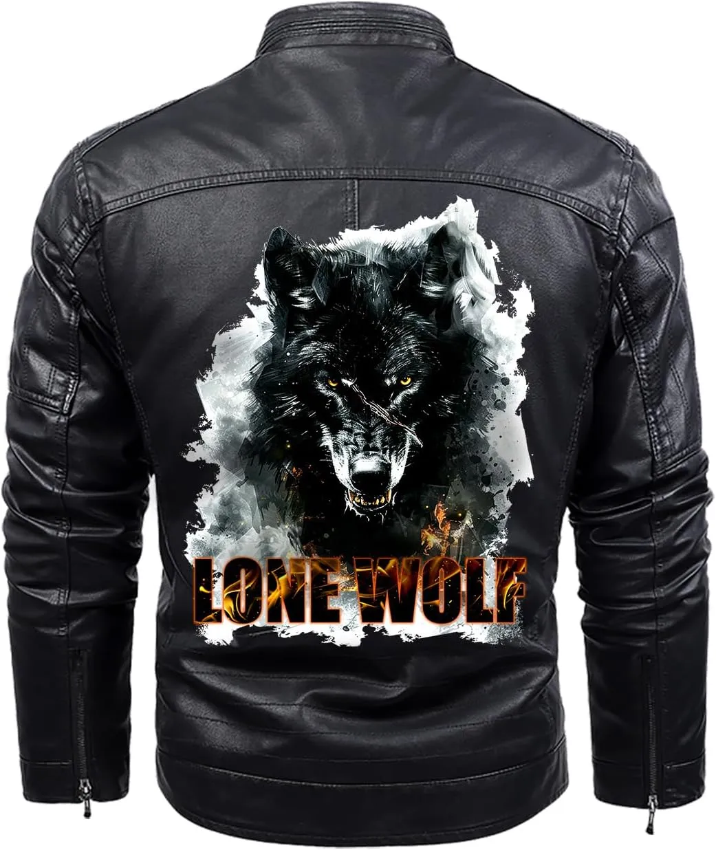 Lone Wolf, Vintage Wolf Biker Motorcycle Jacket, Personalized Men PU Leather Vest Coat Jackets