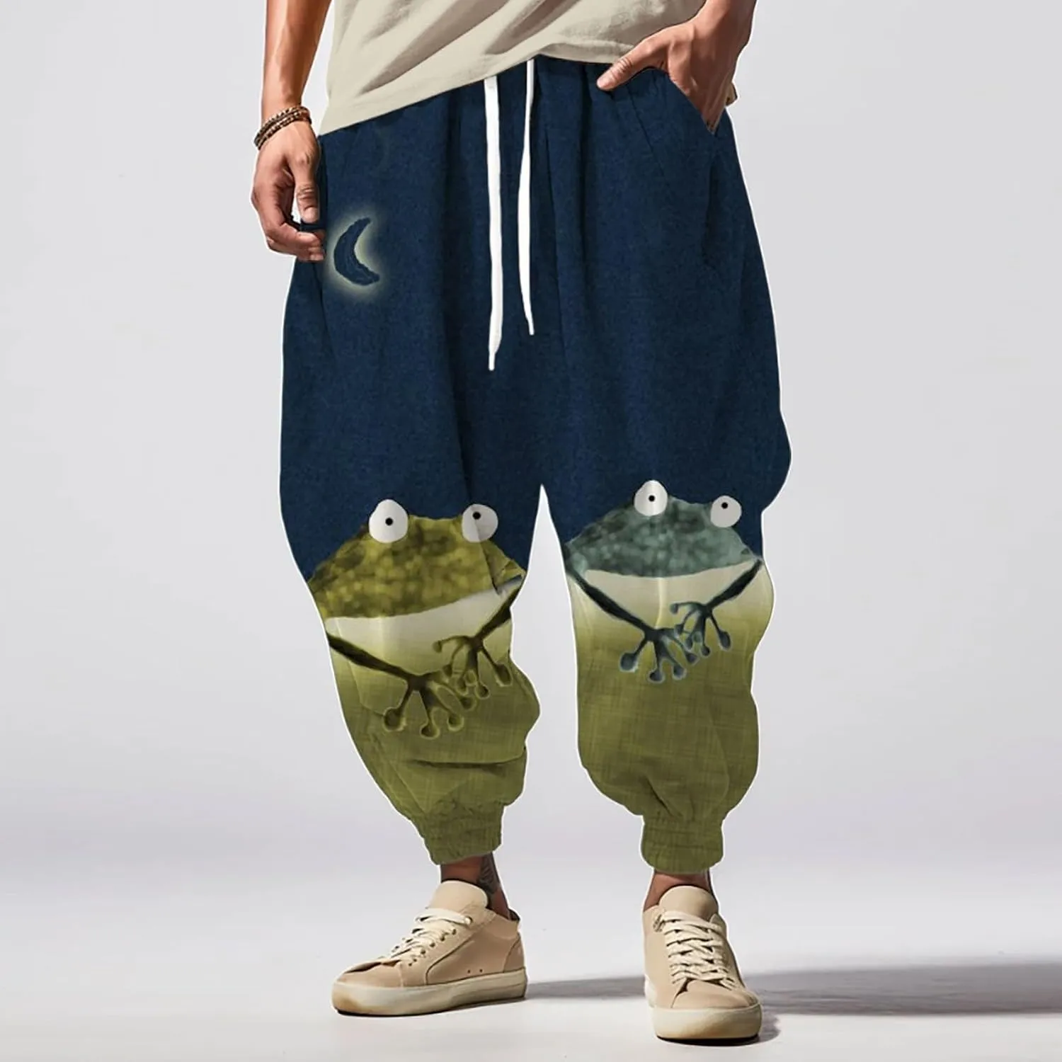 Loose Drop Crotch Trousers Street Feel Casual Sweatpants Baggy Elastic Drawstring Waist Aladdil Hippie Pant Baggy