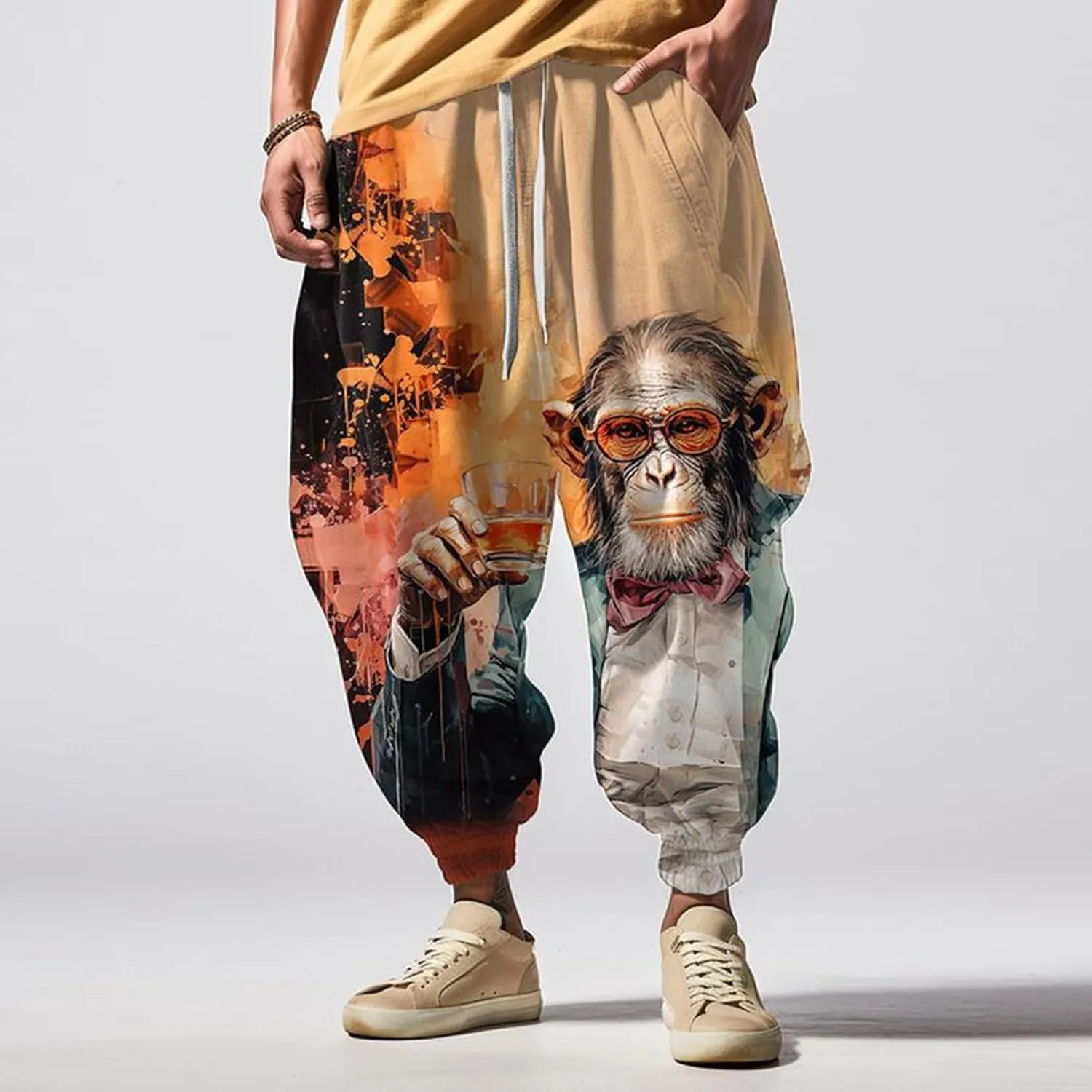 Loose Drop Crotch Trousers Street Feel Casual Sweatpants Funky Printed Plus Size Trousers Hammer Pants Trousers