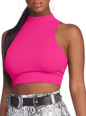 LovelyWholesale Womens Sexy Crop Tops Turtle Neck Summer Tank Top Sleeveless Shirt