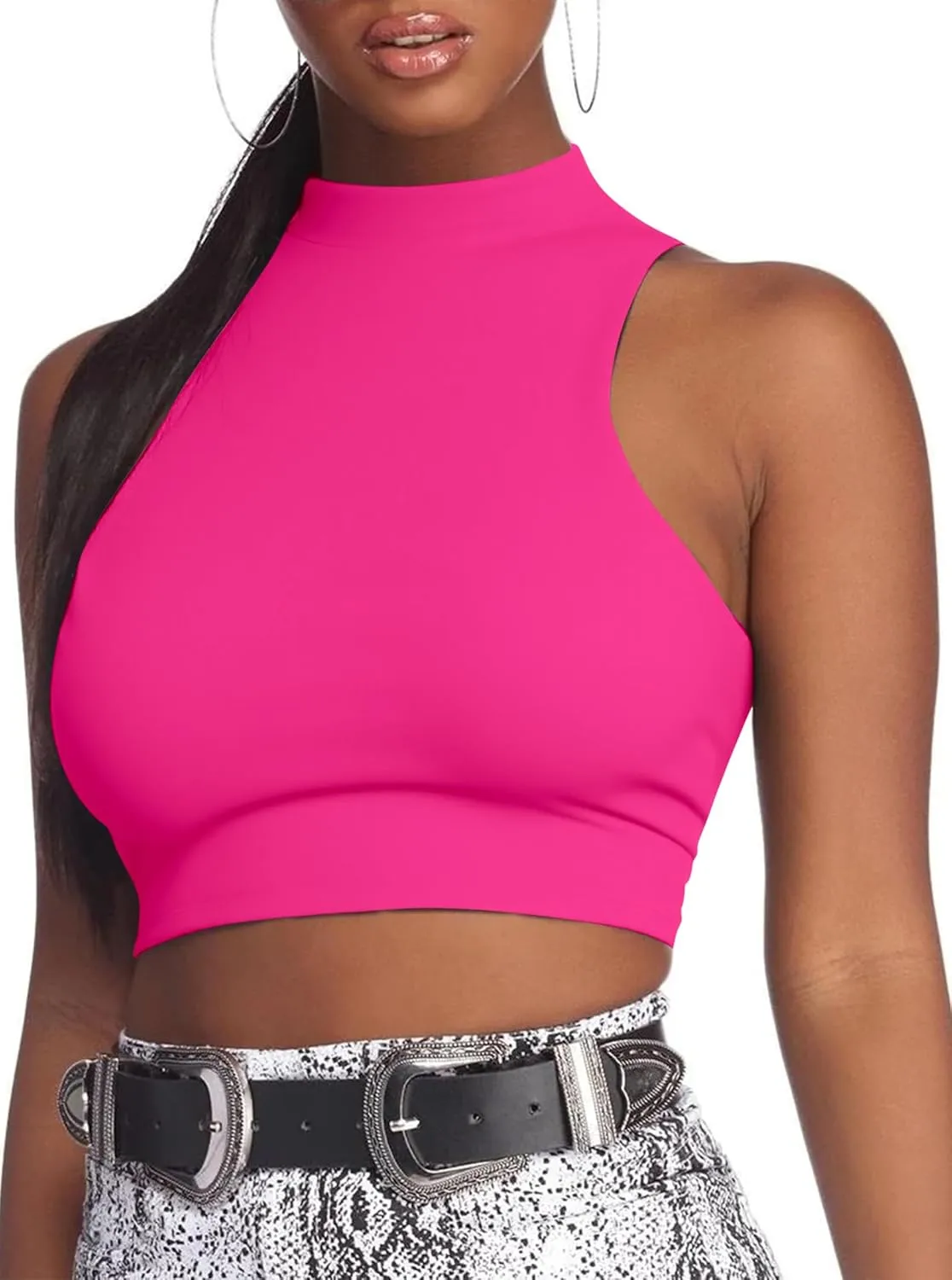 LovelyWholesale Womens Sexy Crop Tops Turtle Neck Summer Tank Top Sleeveless Shirt