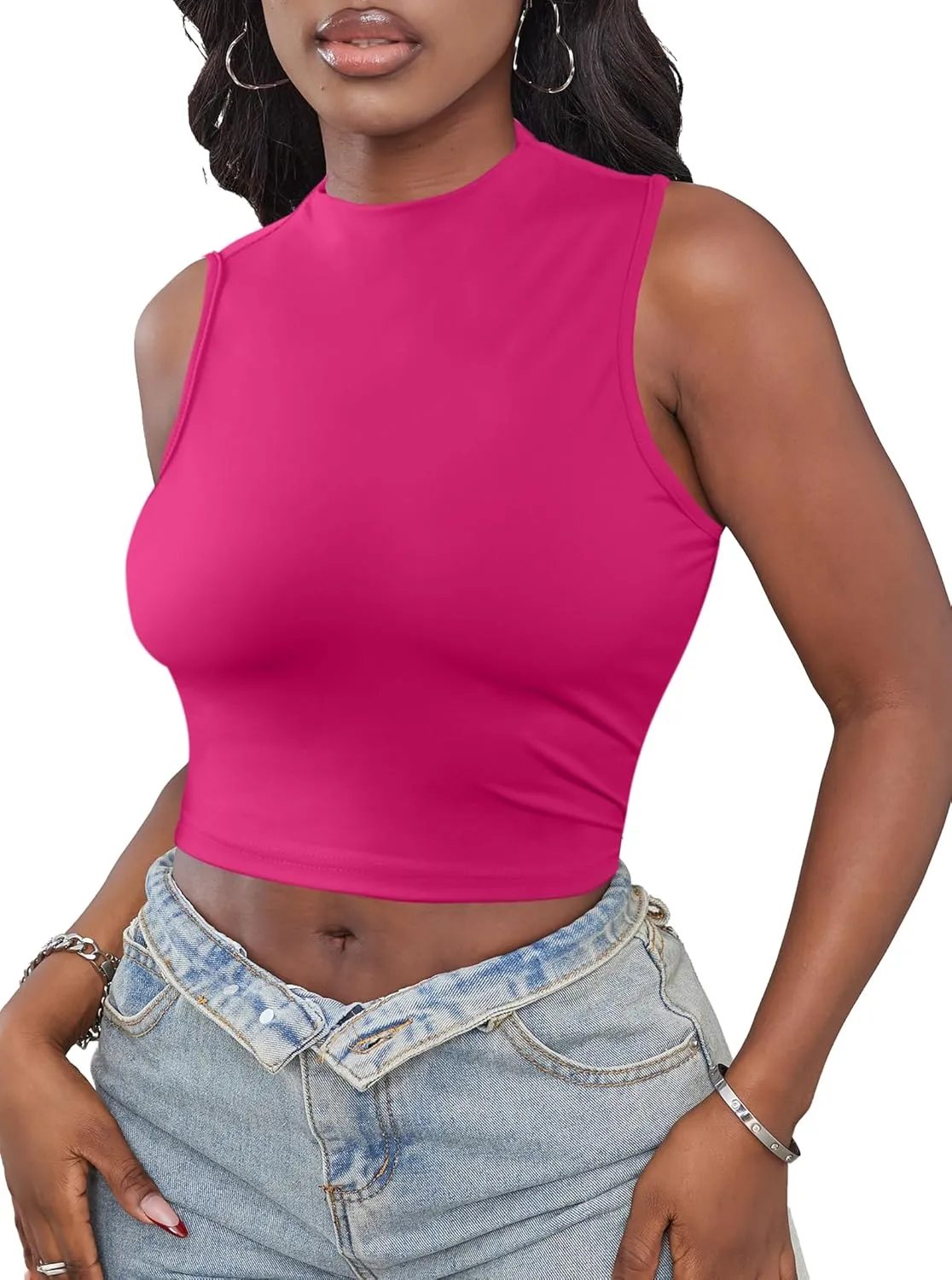 LovelyWholesale Womens Sexy Crop Tops Turtle Neck Summer Tank Top Sleeveless Shirt