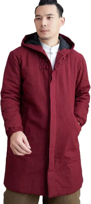 LZJN Men's Winter Jacket Coat Fashion Thick Warm Soft Cotton Padded Wadded Jacket Hooded Parkas (Dark Red, M)