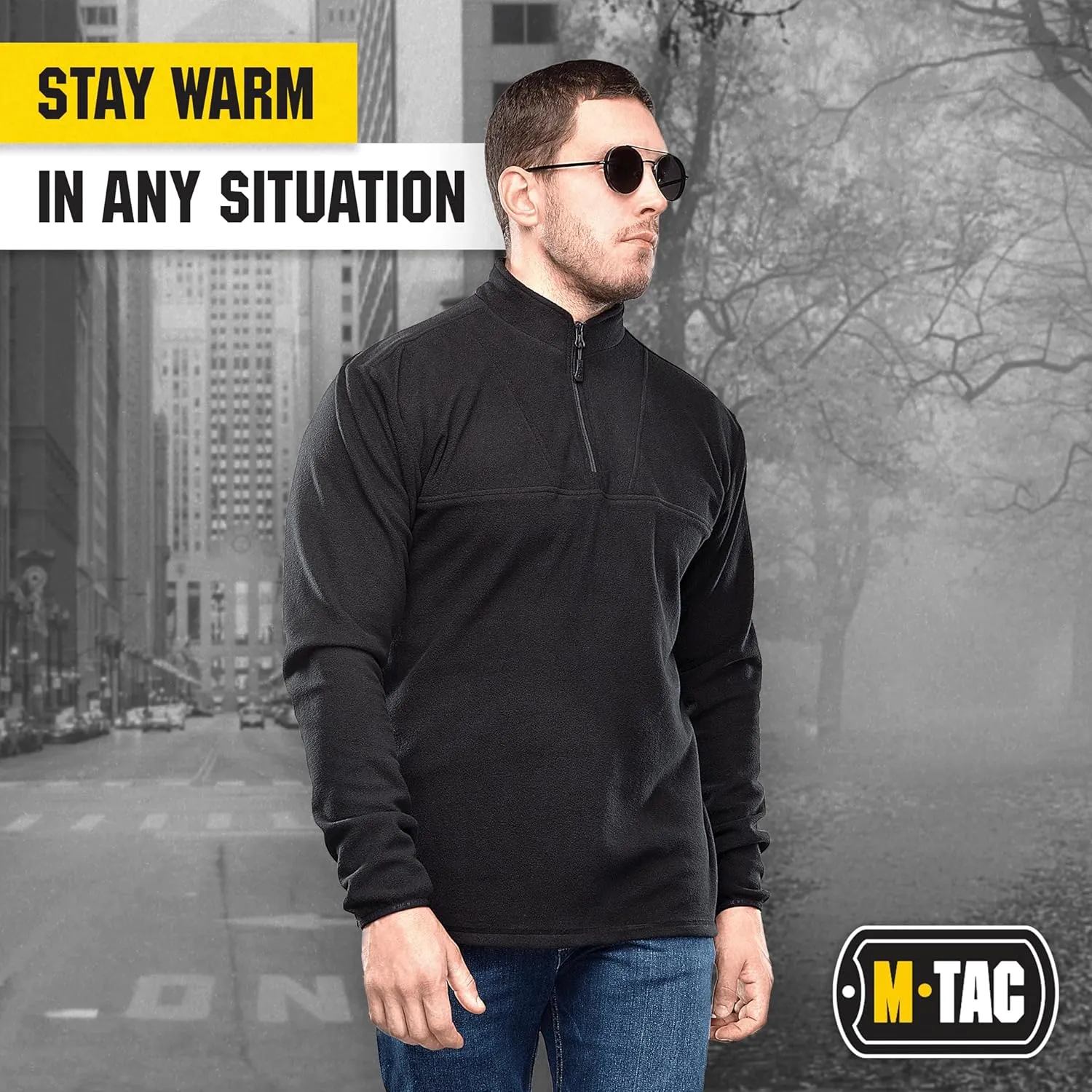 M-Tac Quarter Zip Pullover Men - Fleece Lined Thermal Shirt for Men - Lightweight Tactical Long Sleeve Shirt Top Delta