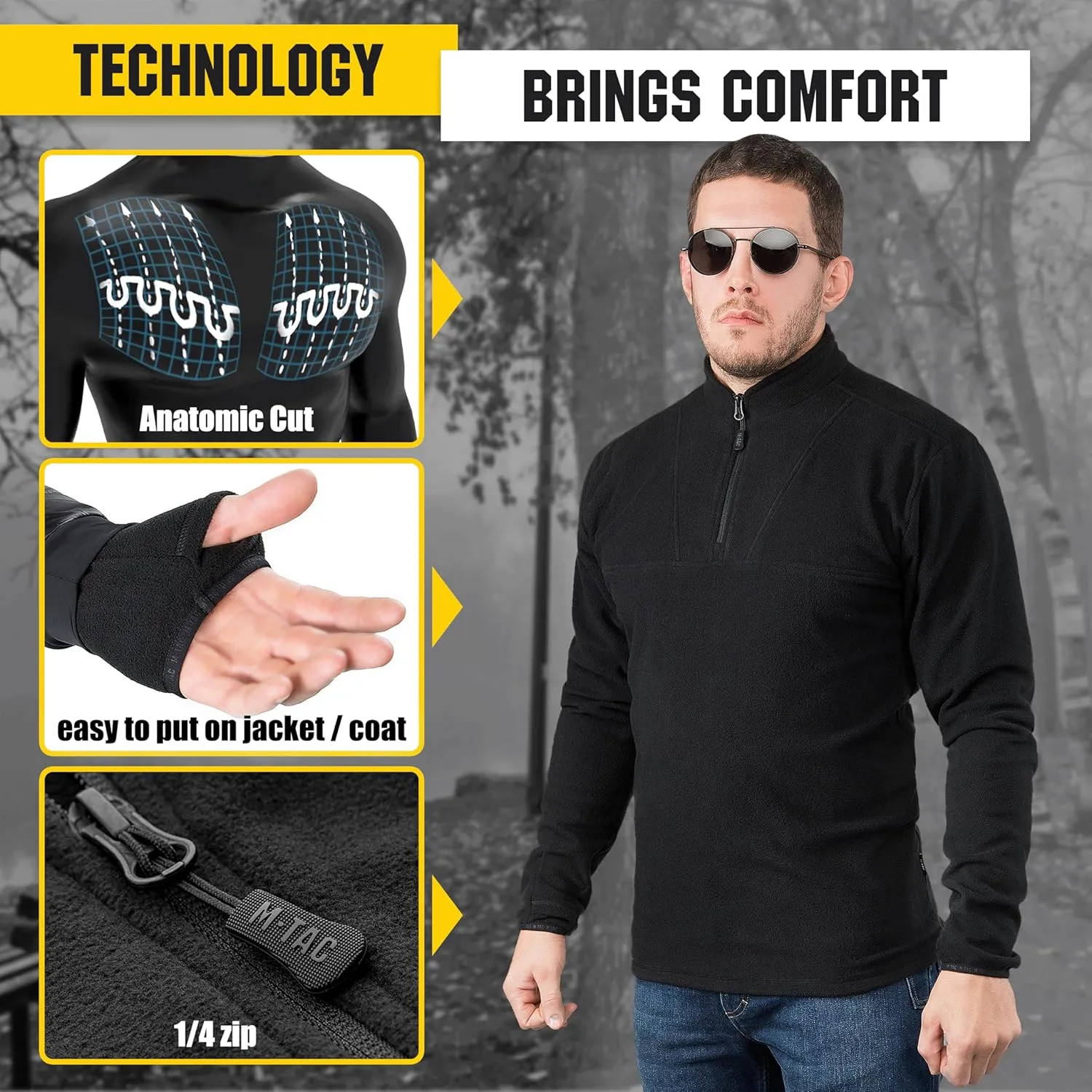 M-Tac Quarter Zip Pullover Men - Fleece Lined Thermal Shirt for Men - Lightweight Tactical Long Sleeve Shirt Top Delta