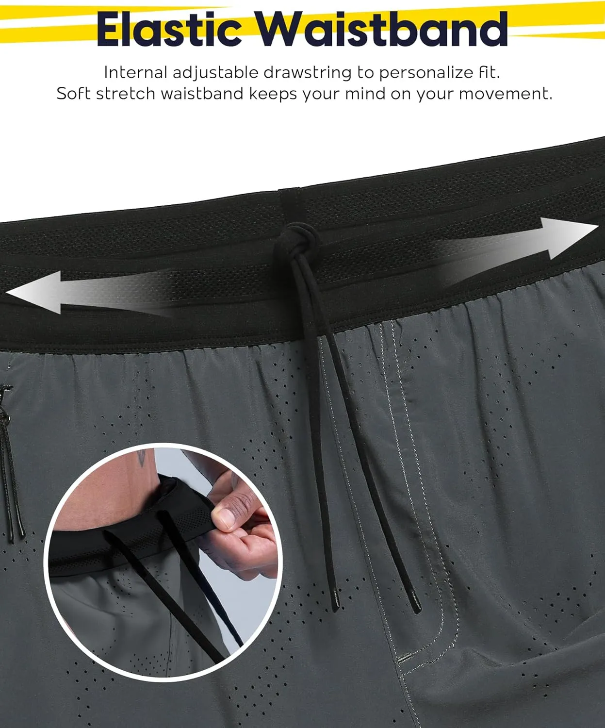 maamgic Mens 2 in 1 Running Shorts 5" Gym Workout Shorts with Zipper Pockets