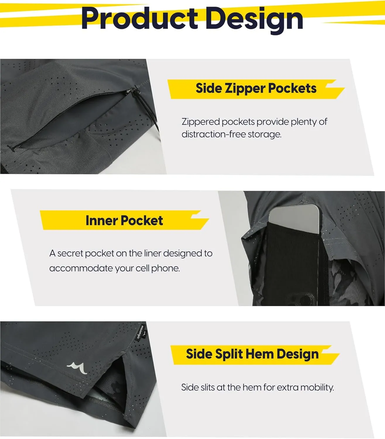 maamgic Mens 2 in 1 Running Shorts 5" Gym Workout Shorts with Zipper Pockets