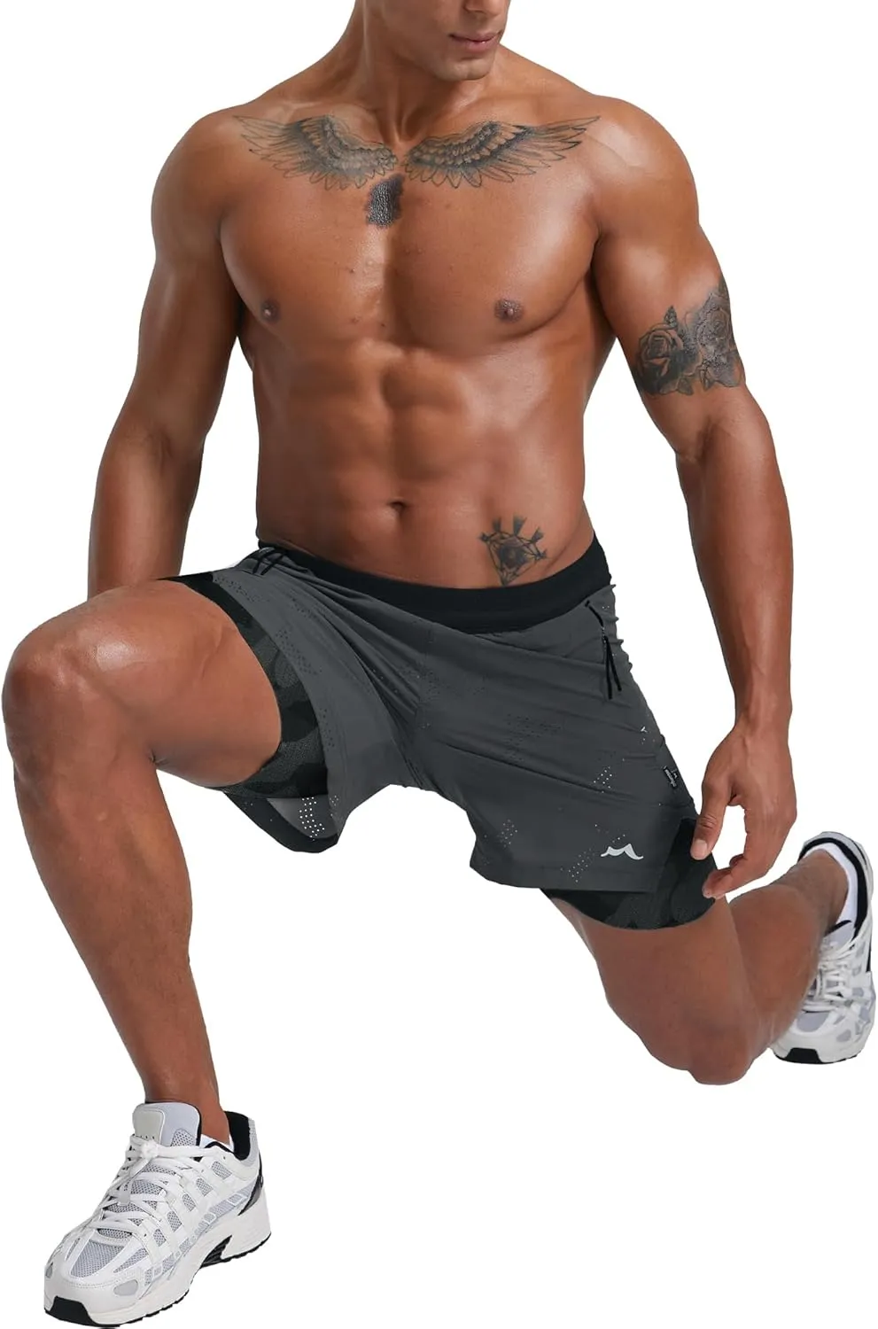 maamgic Mens 2 in 1 Running Shorts 5" Gym Workout Shorts with Zipper Pockets