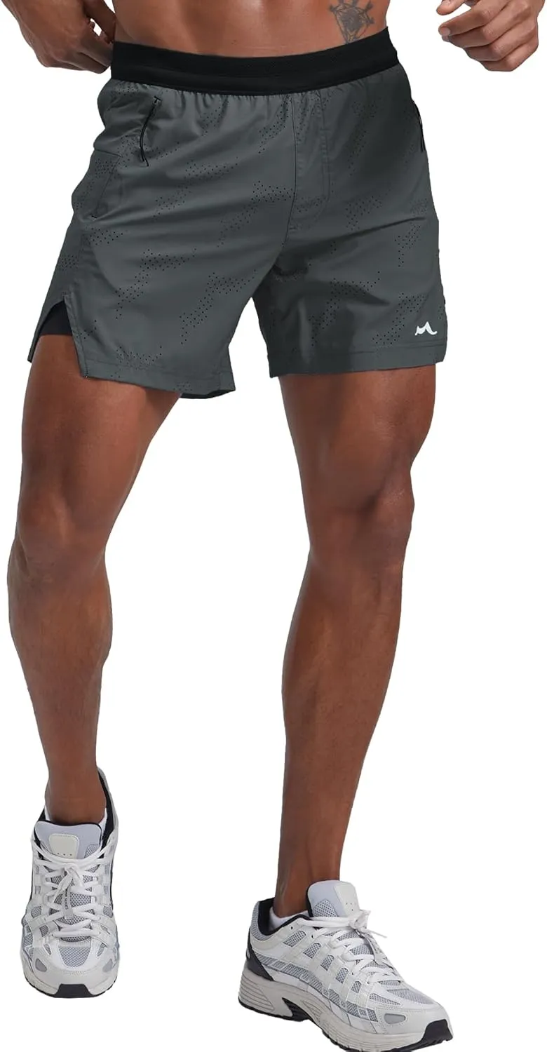 maamgic Mens 2 in 1 Running Shorts 5" Gym Workout Shorts with Zipper Pockets