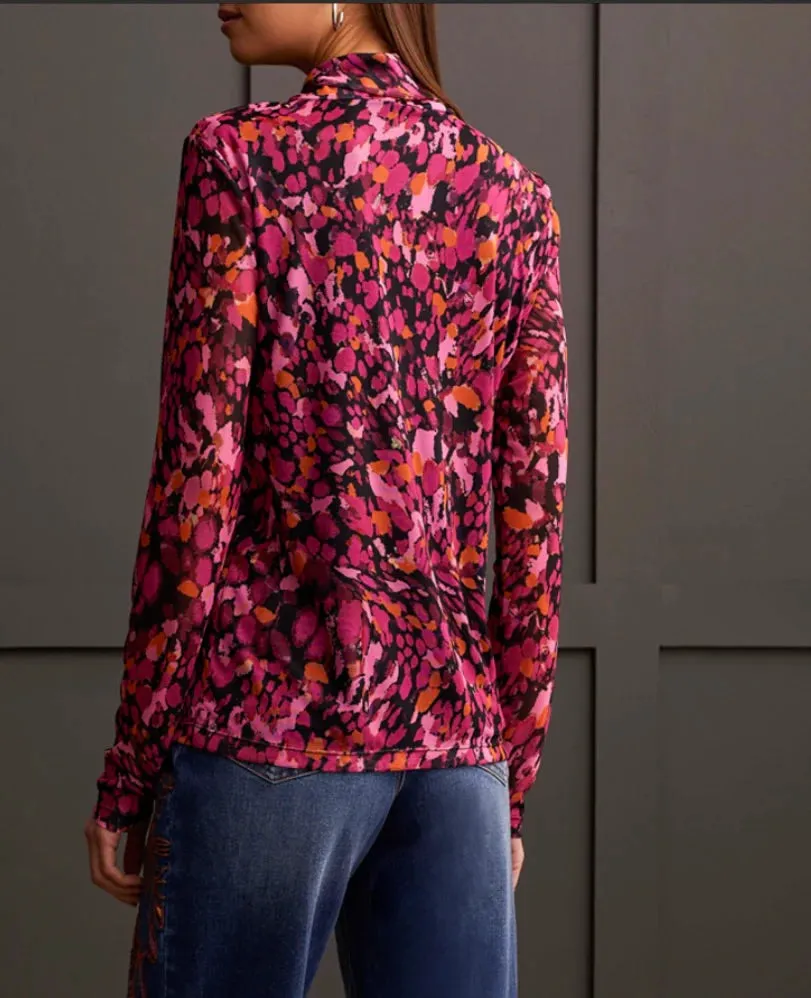 Maeve Magenta Haze Lined Turtleneck Top - Tribal 5621O-2401