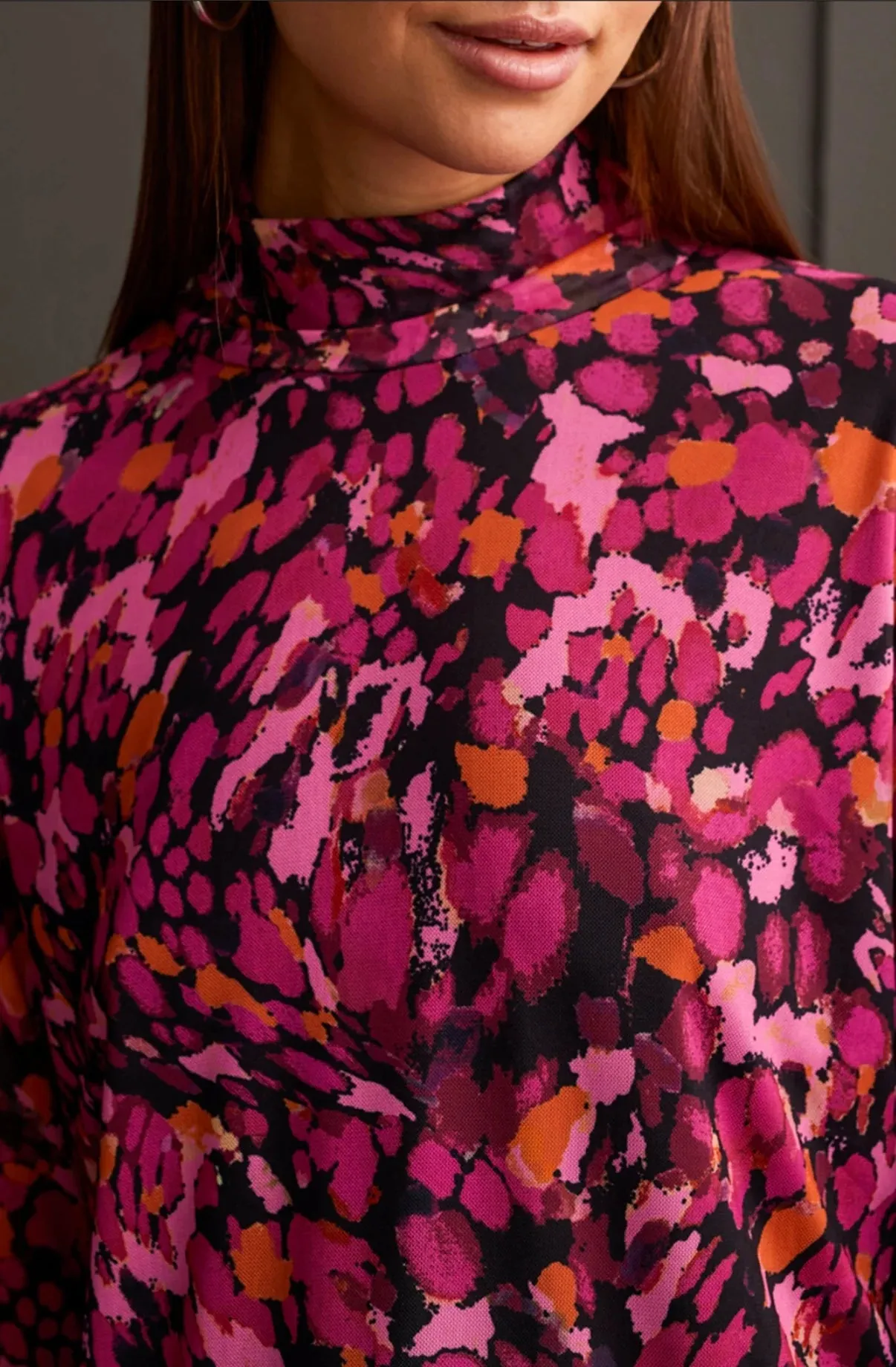 Maeve Magenta Haze Lined Turtleneck Top - Tribal 5621O-2401
