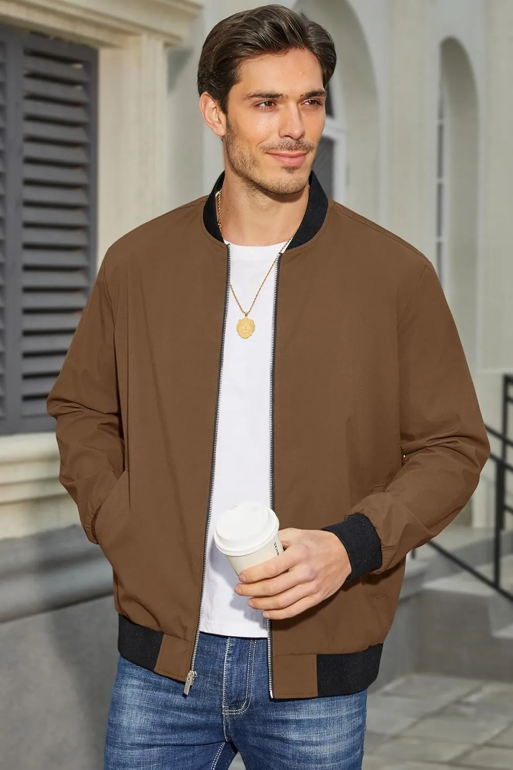 MAGCOMSEN Men's Bomber Jacket Lightweight Casual Zip Up Windbreaker Spring Fall Golf Coat with Pockets