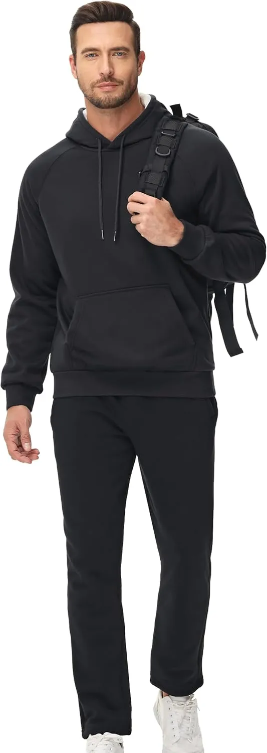 MAGCOMSEN Men's Sherpa Hoodie Heavyweight Fleece Lined Thick Winter Thermal Athletic Sweatshirt with Kangaroo Pocket