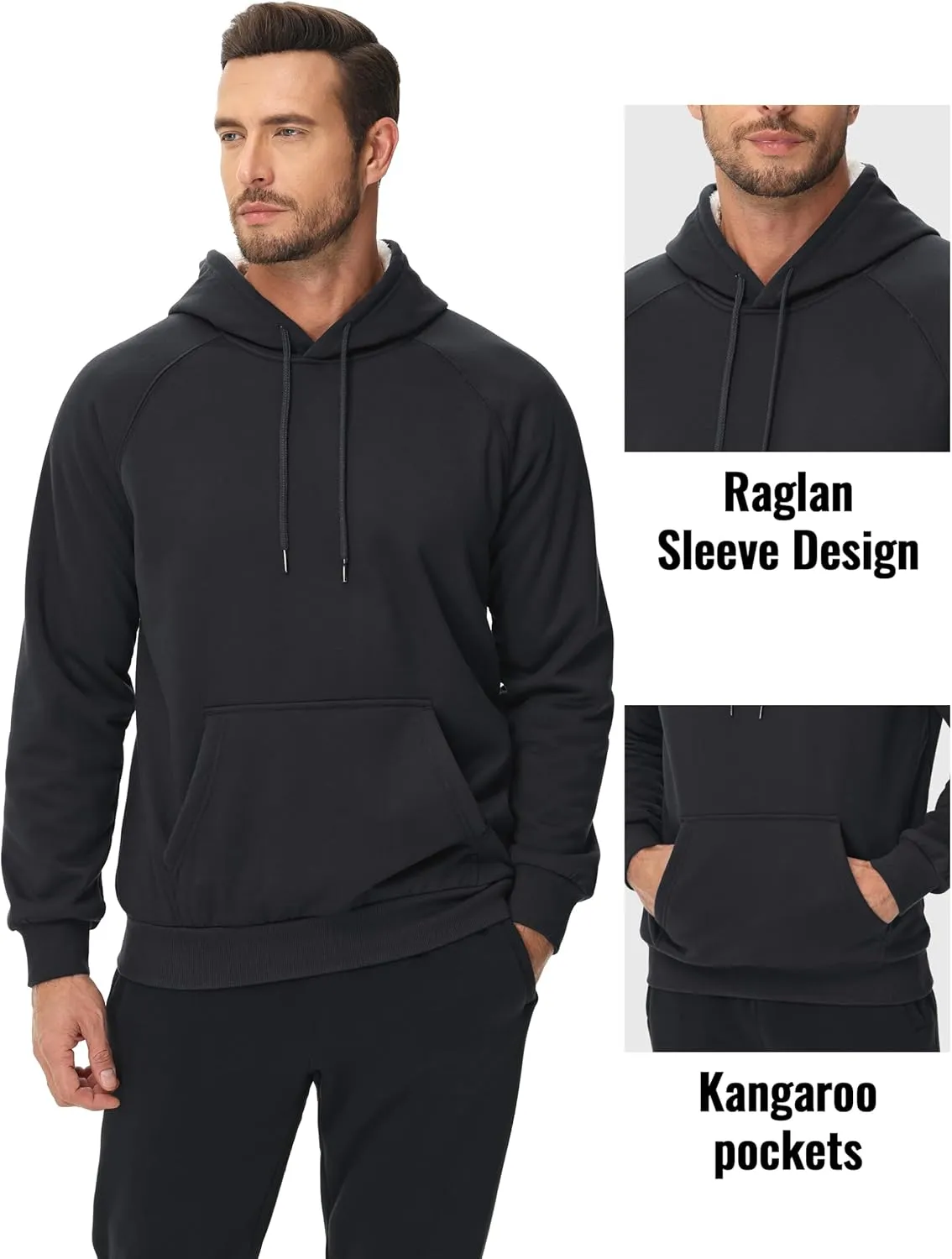 MAGCOMSEN Men's Sherpa Hoodie Heavyweight Fleece Lined Thick Winter Thermal Athletic Sweatshirt with Kangaroo Pocket
