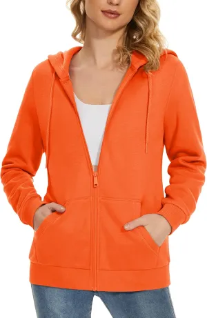 MAGCOMSEN Women's Fleece Lined Zip Up Hoodies Casual Hooded Jacket Workout Full Zip Sweatshirts Pocket Coats