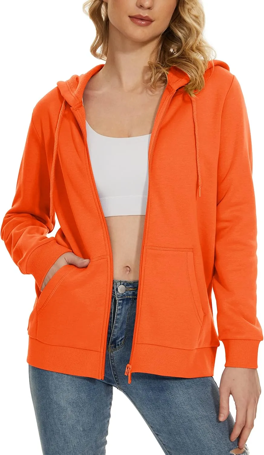 MAGCOMSEN Women's Fleece Lined Zip Up Hoodies Casual Hooded Jacket Workout Full Zip Sweatshirts Pocket Coats