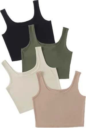 MakeMeChic Women's 4packs Plus Size Rib Knit Sleeveless Tank Crop Top