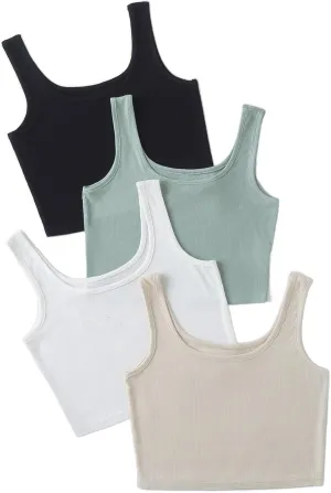 MakeMeChic Women's 4packs Plus Size Rib Knit Sleeveless Tank Crop Top