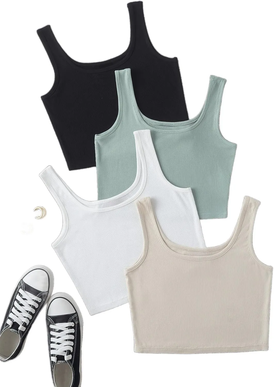 MakeMeChic Women's 4packs Plus Size Rib Knit Sleeveless Tank Crop Top