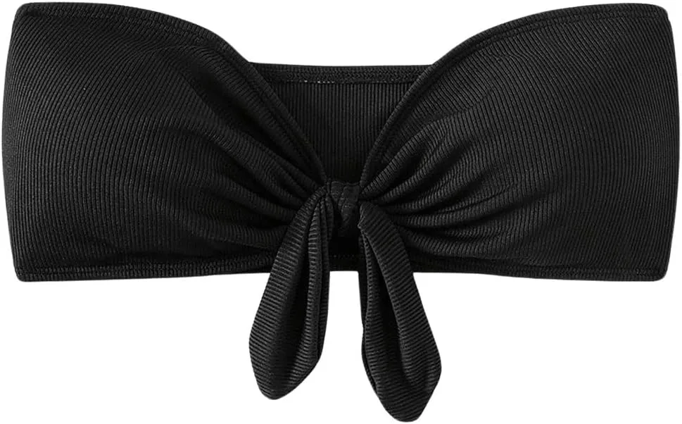 MakeMeChic Women's Bandeau Bikini Top Knot Front Strapless Swimsuit Bathing Tops