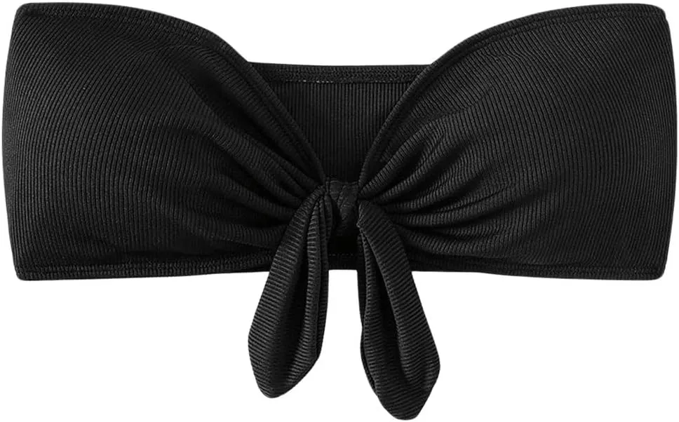 MakeMeChic Women's Bandeau Bikini Top Knot Front Strapless Swimsuit Bathing Tops